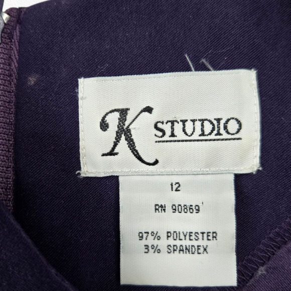 Vintage 90s Purple Jacquard Dress Set Jacket Career Party Two Piece Set Size 12 - Picture 15 of 16